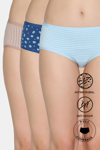 Buy Zivame Medium Rise Full Coverage Hipster Panty (Pack of 3) - Multicolor
